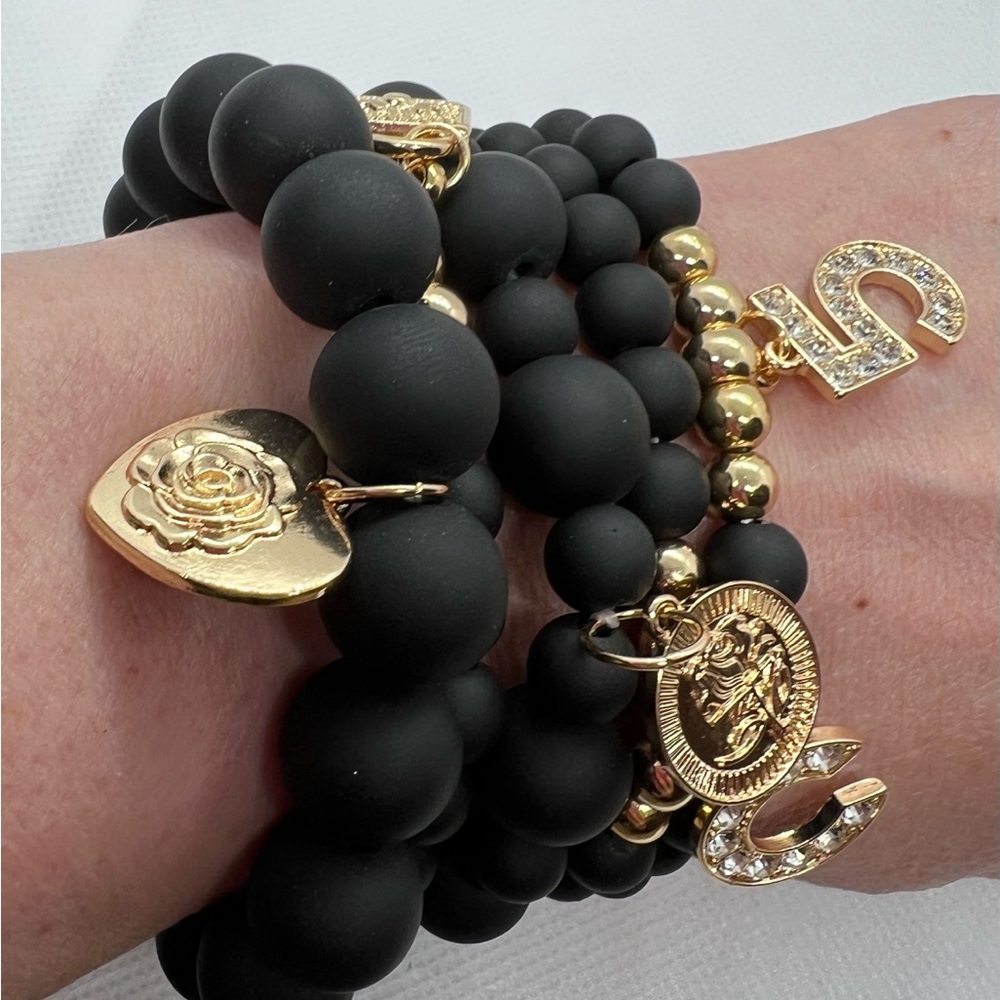 LAST 1! Fashion Jewelry Black 5 PC Multi-color Fashion Beaded Bracelets Set - Picture 4 of 6